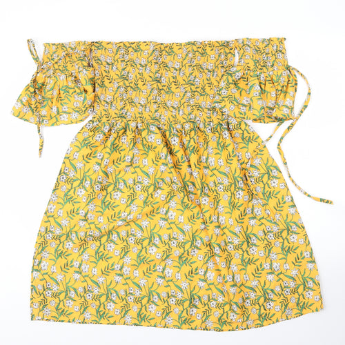 Be You Womens Yellow Floral Polyester A-Line  Size 12  One Shoulder