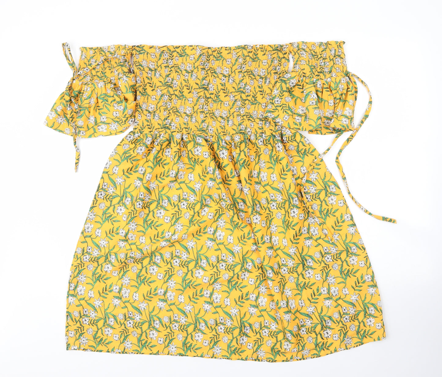 Be You Womens Yellow Floral Polyester A-Line  Size 12  One Shoulder