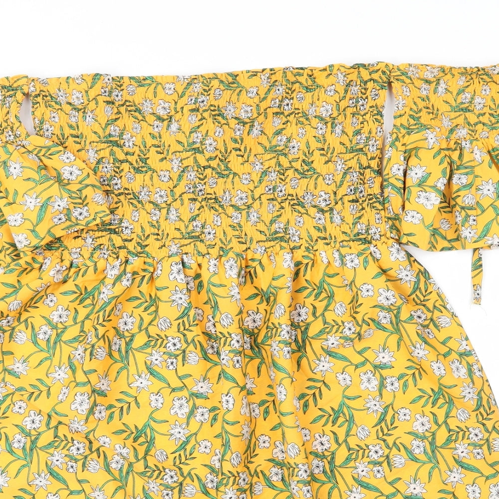 Be You Womens Yellow Floral Polyester A-Line  Size 12  One Shoulder