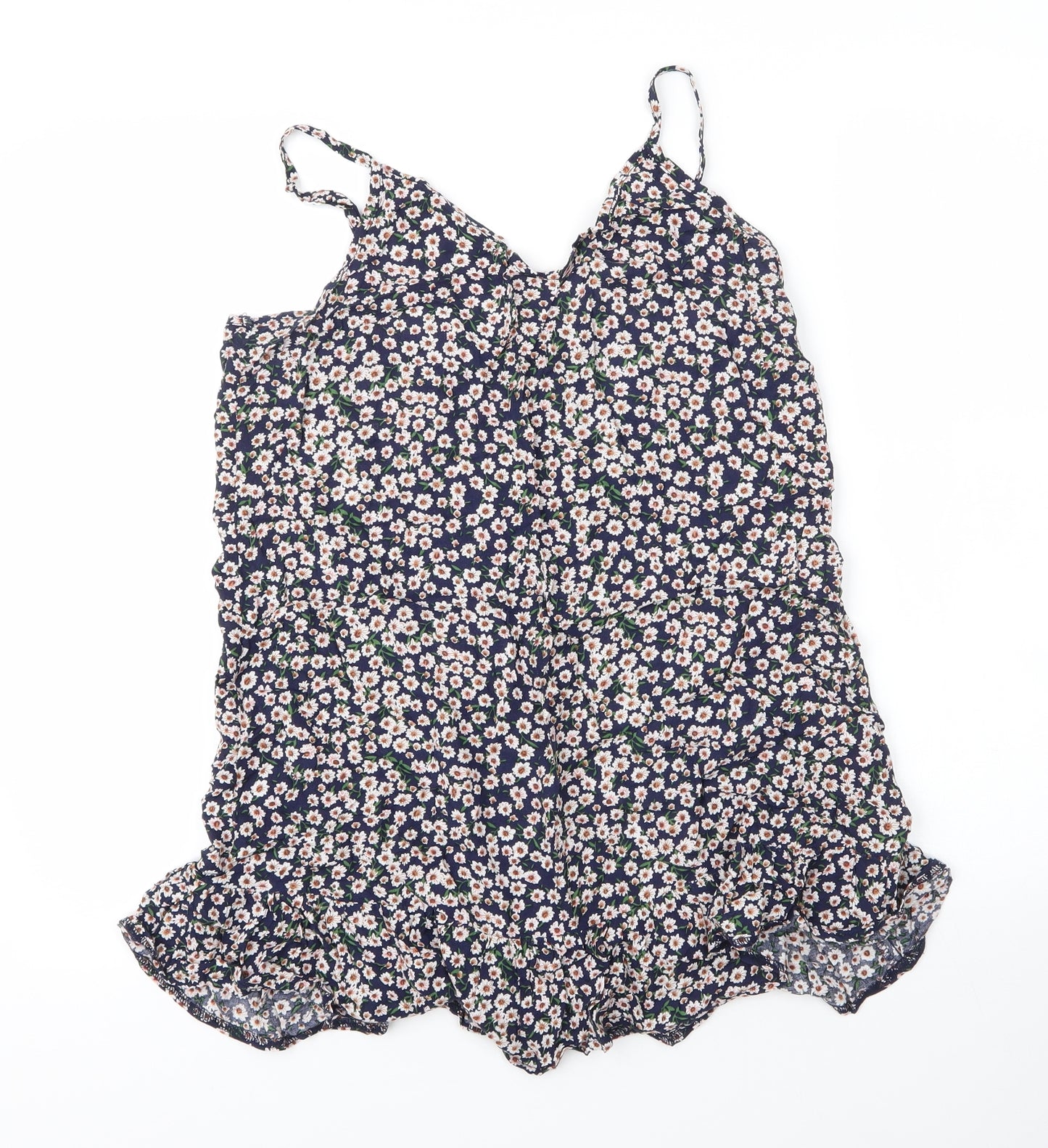 Preworn Womens Blue Floral Polyester Camisole Blouse Size 14 V-Neck