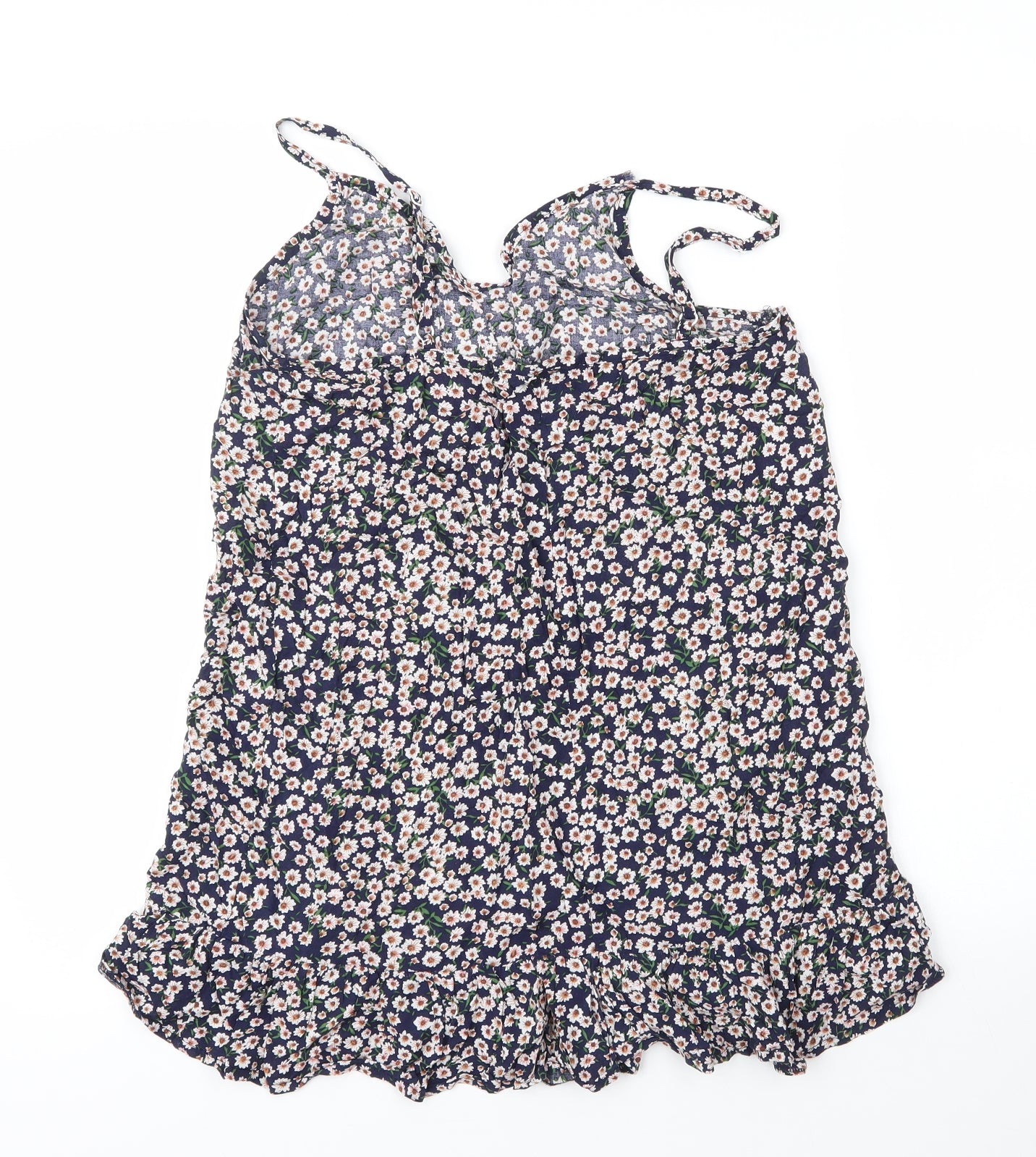 Preworn Womens Blue Floral Polyester Camisole Blouse Size 14 V-Neck