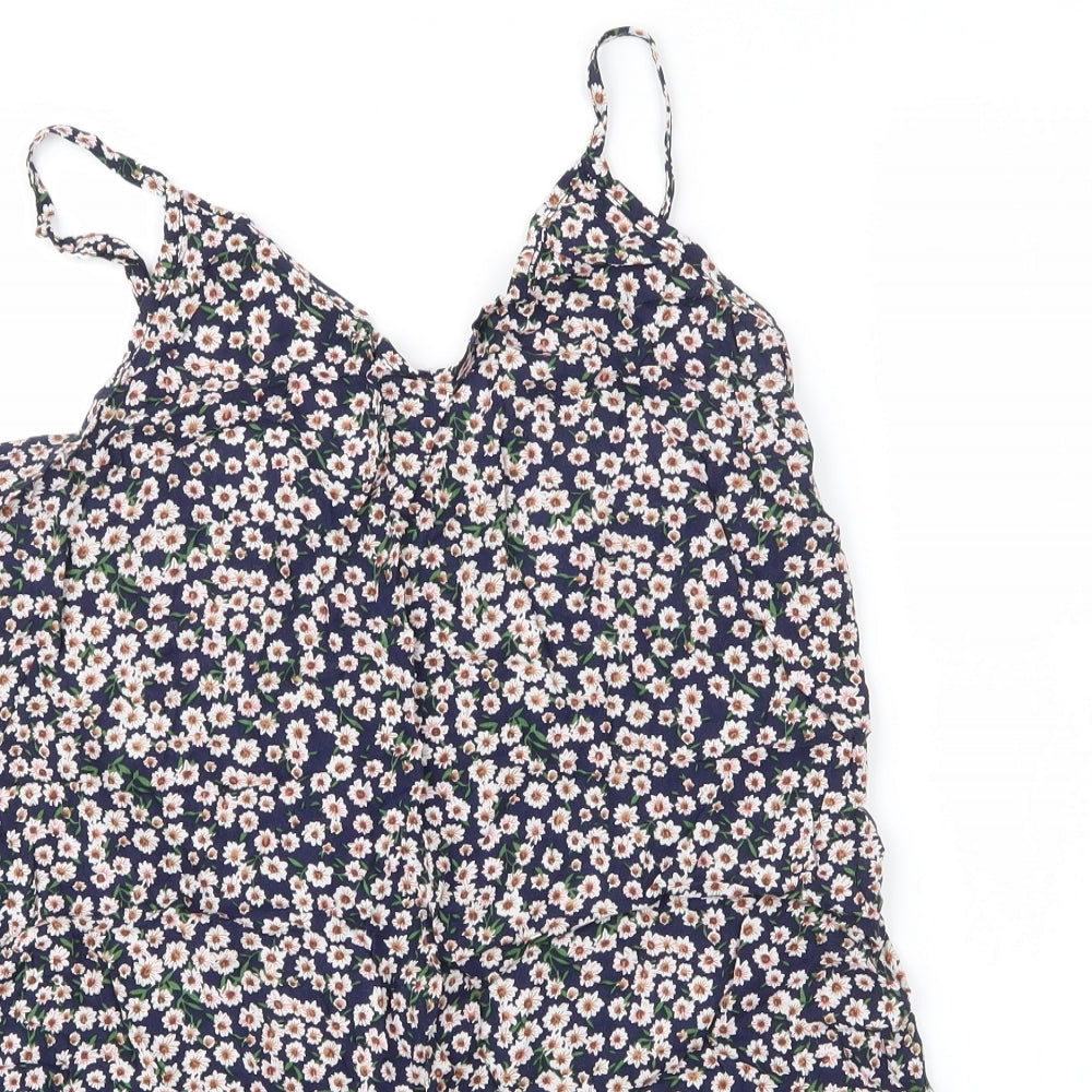 Preworn Womens Blue Floral Polyester Camisole Blouse Size 14 V-Neck