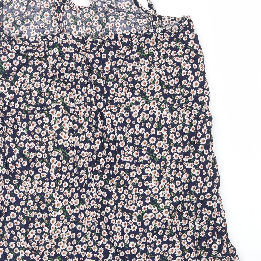 Preworn Womens Blue Floral Polyester Camisole Blouse Size 14 V-Neck