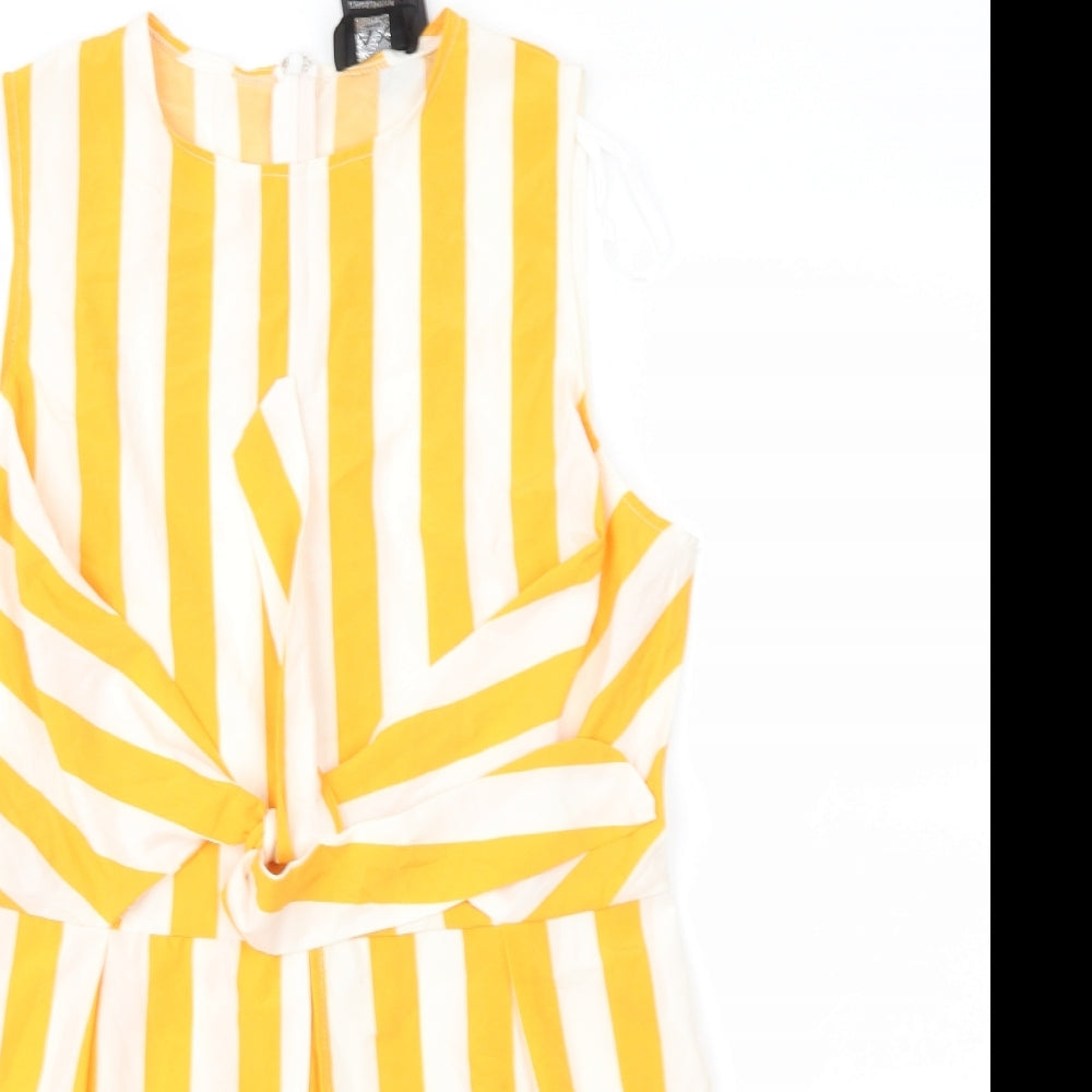 AX Womens Yellow Striped Polyester Romper One-Piece Size 14  Zip