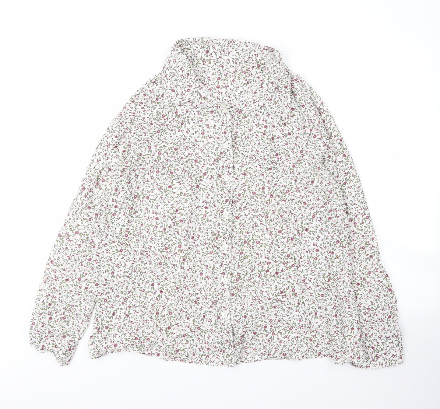 TU Womens White Floral Cotton Basic Blouse Size 20 Collared