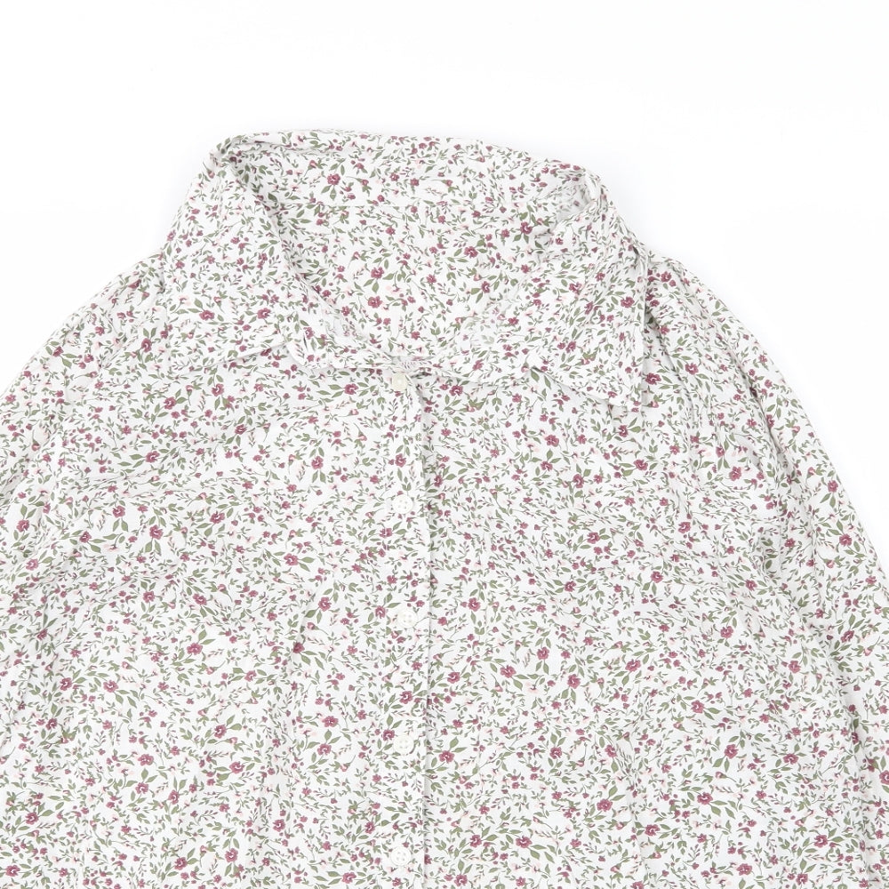 TU Womens White Floral Cotton Basic Blouse Size 20 Collared