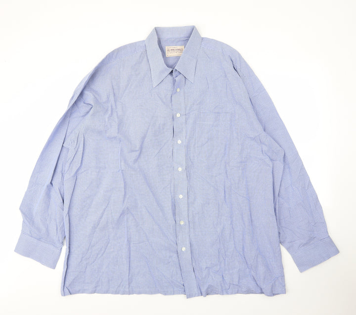 Ming Dynasty Mens Blue Check Cotton  Button-Up Size XL Collared Button