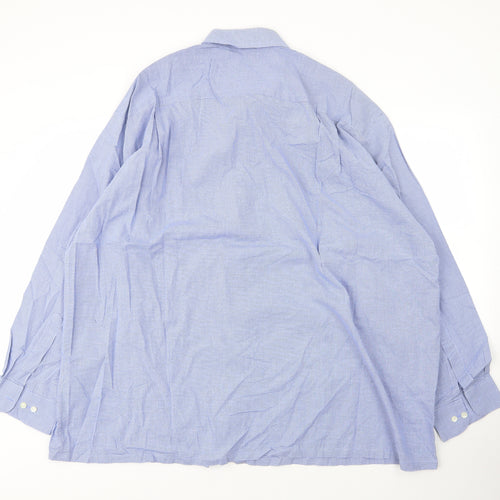 Ming Dynasty Mens Blue Check Cotton  Button-Up Size XL Collared Button