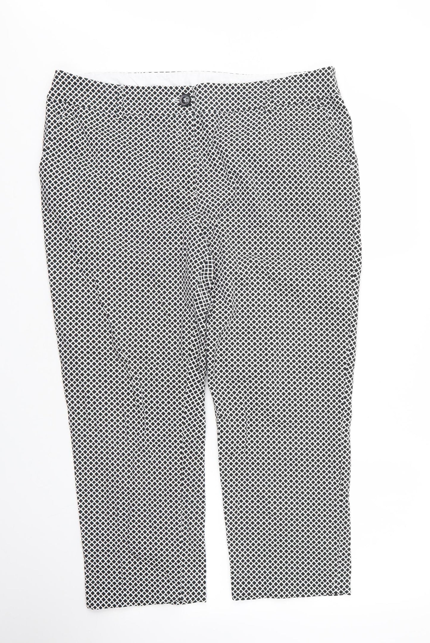 TU Womens Black Argyle/Diamond Cotton Capri Trousers Size 18 L23 in Regular Zip