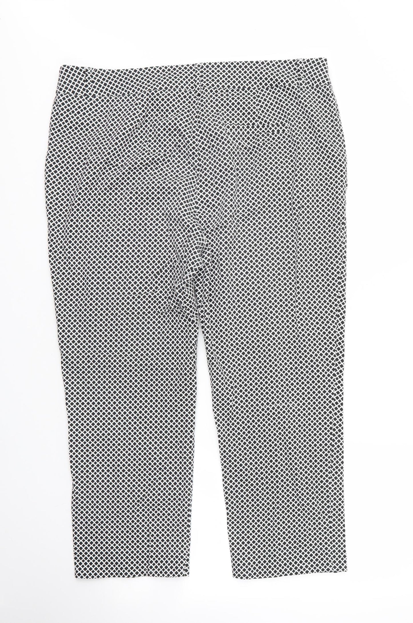 TU Womens Black Argyle/Diamond Cotton Capri Trousers Size 18 L23 in Regular Zip