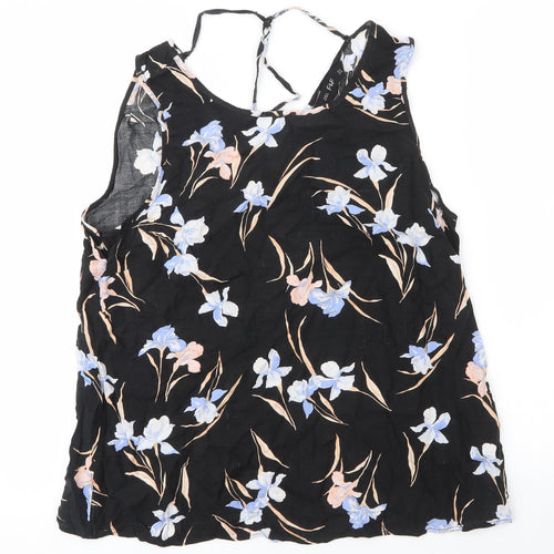 F&F Womens Black Floral Viscose Basic Blouse Size 14 V-Neck
