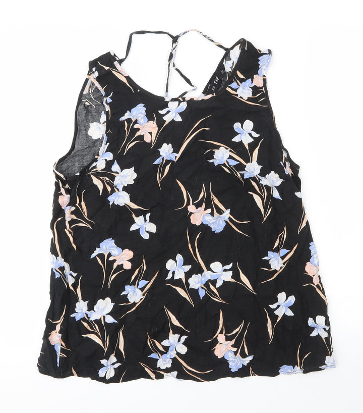 F&F Womens Black Floral Viscose Basic Blouse Size 14 V-Neck