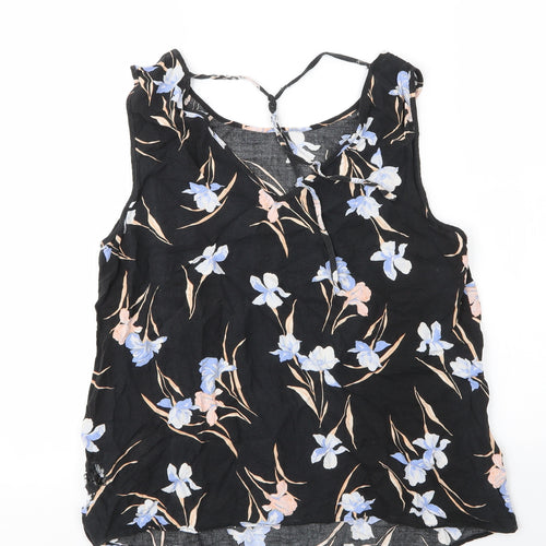 F&F Womens Black Floral Viscose Basic Blouse Size 14 V-Neck