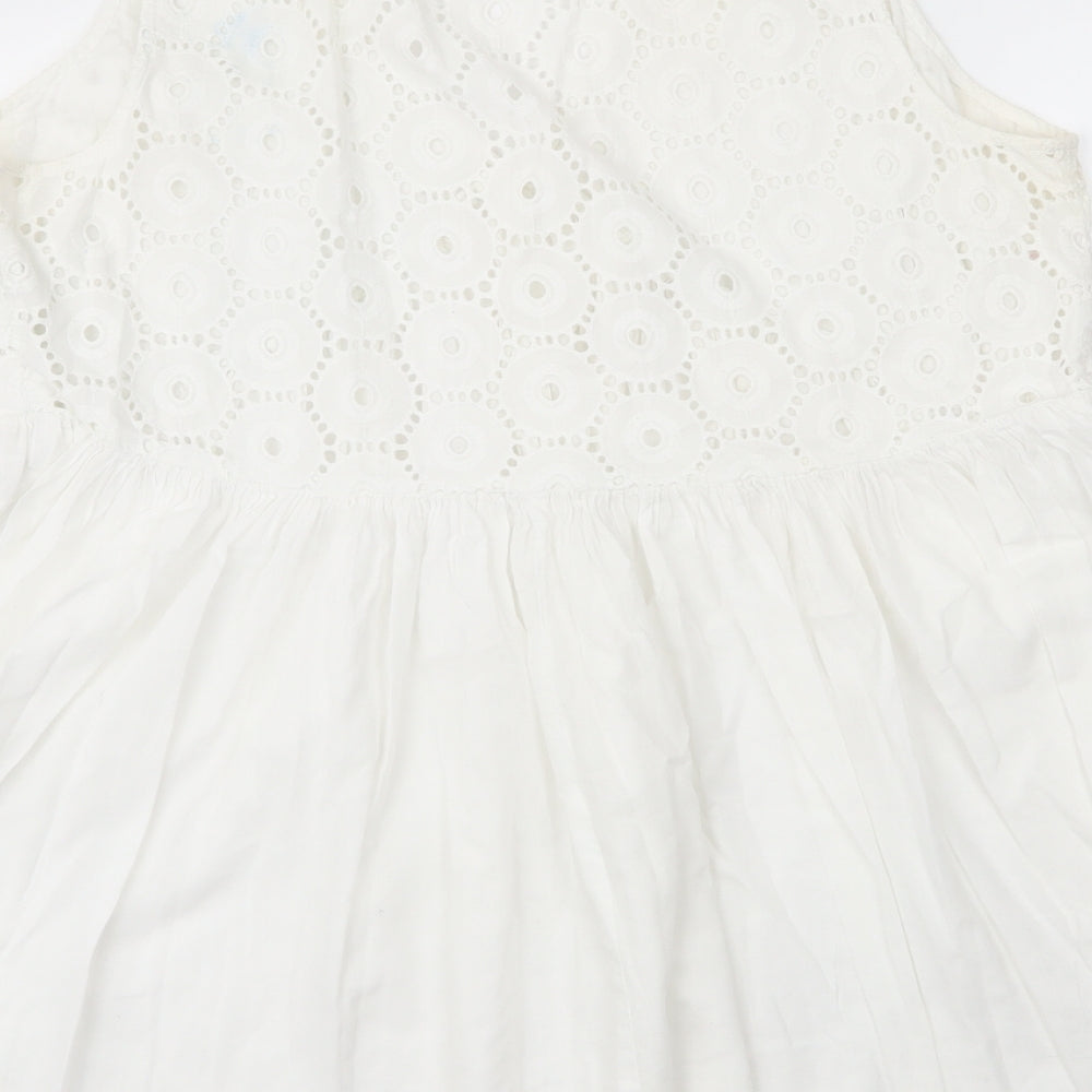 Monsoon Womens White  Cotton Tunic Blouse Size 16 Round Neck