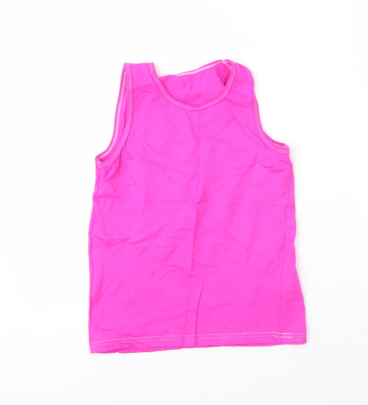 George Girls Pink  Cotton Basic Tank Size 9 Years Round Neck