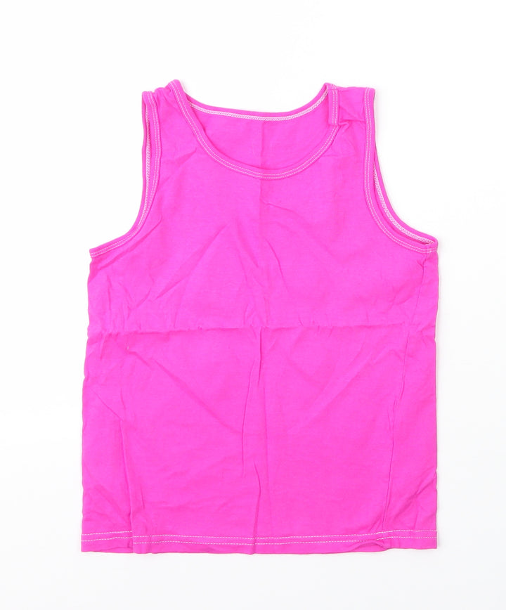 George Girls Pink  Cotton Basic Tank Size 8 Years Round Neck