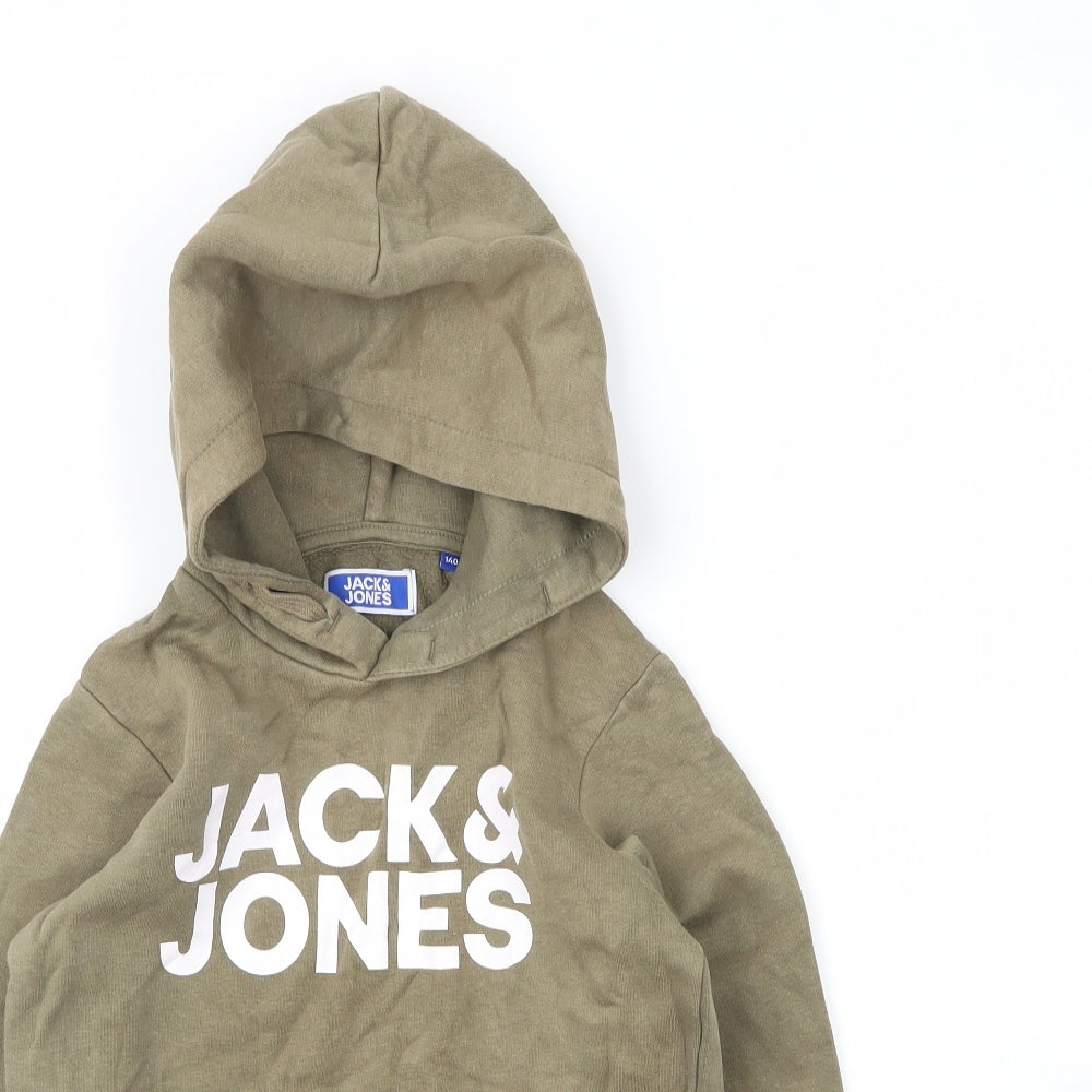 Jack and Jones Boys Green  Cotton Pullover Hoodie Size 9 Years