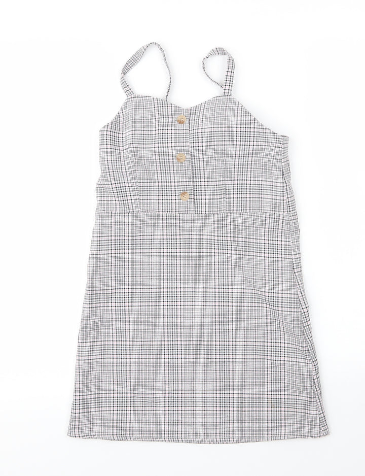 Primark Girls Pink Plaid Viscose A-Line Size 8 Years V-Neck