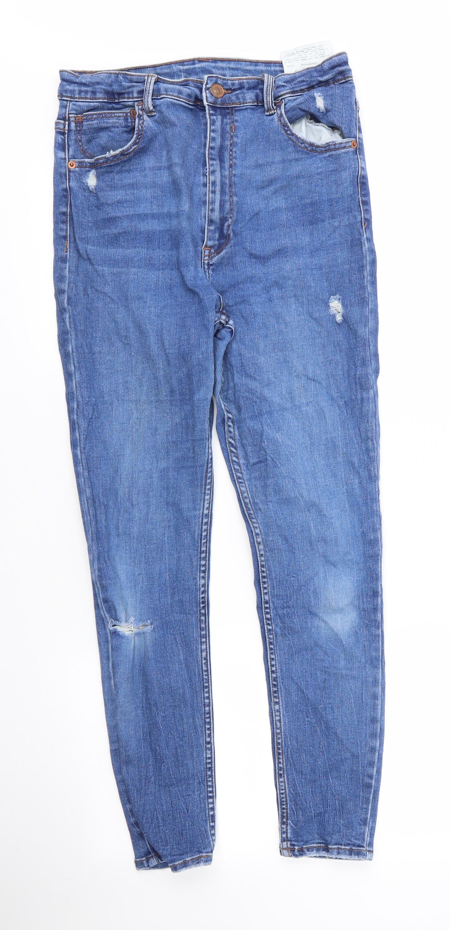 Bershka Womens Blue  Cotton Skinny Jeans Size 28 in L28 in Regular Zip