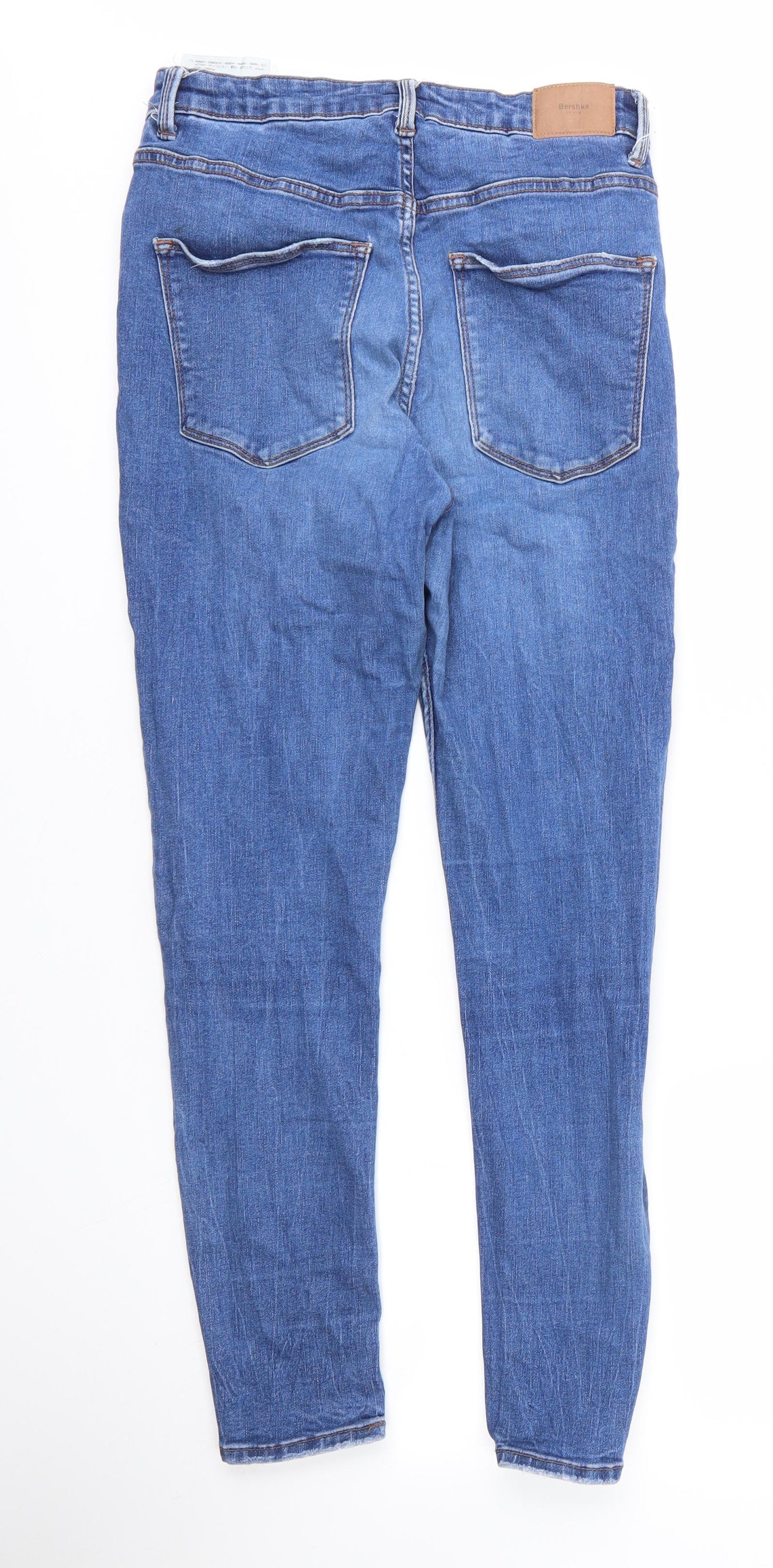 Bershka Womens Blue  Cotton Skinny Jeans Size 28 in L28 in Regular Zip