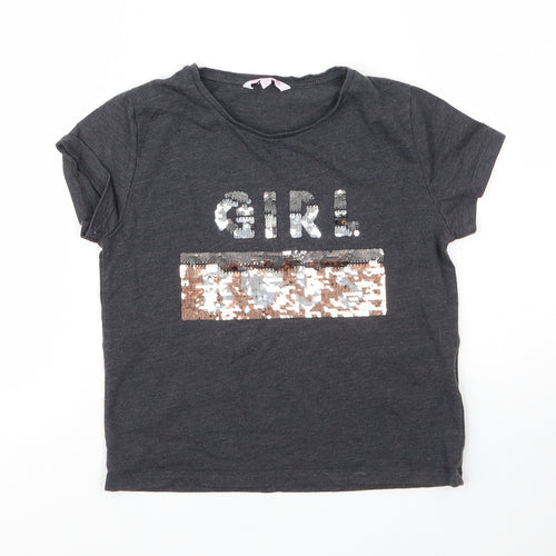 Miss Evie Girls Grey  Cotton Basic T-Shirt Size 7 Years Round Neck