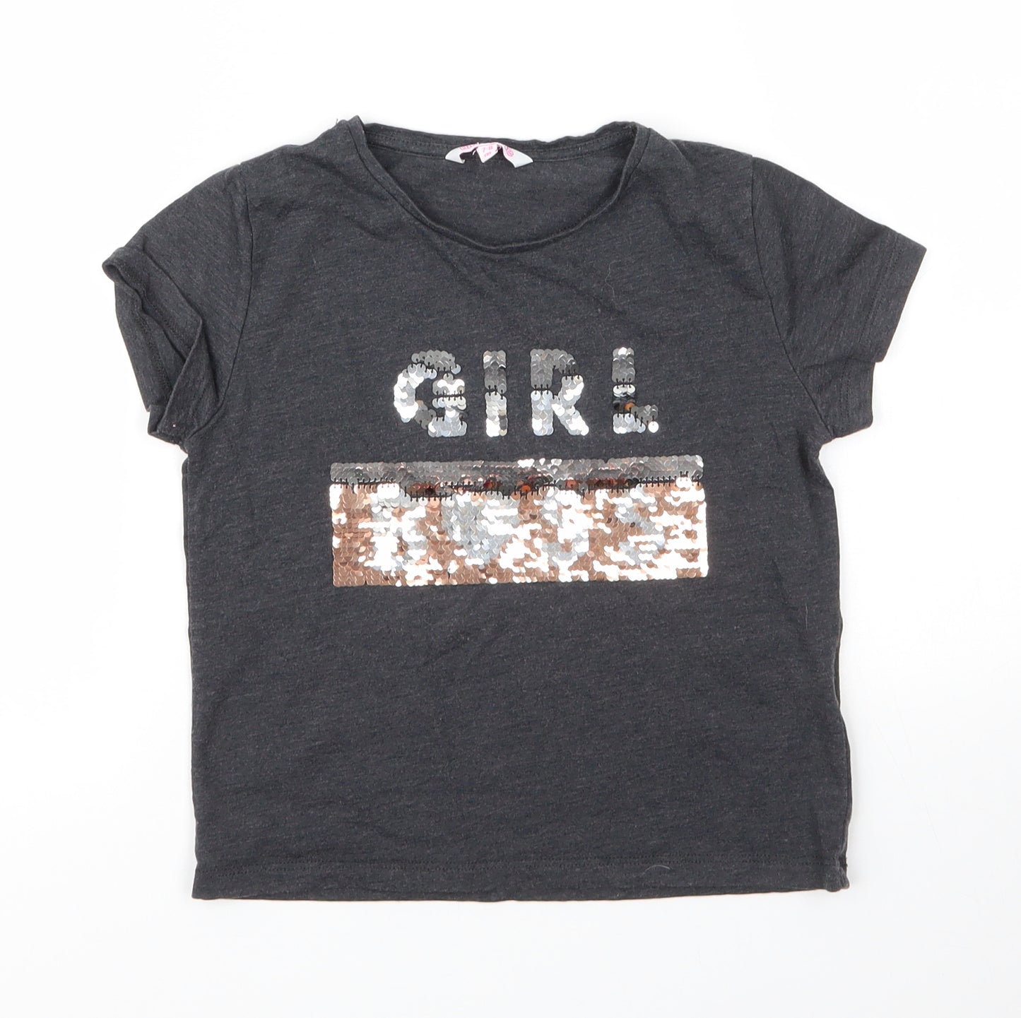 Miss Evie Girls Grey  Cotton Basic T-Shirt Size 7 Years Round Neck