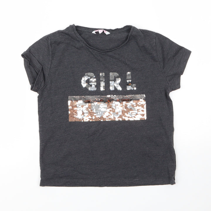 Miss Evie Girls Grey  Cotton Basic T-Shirt Size 7 Years Round Neck