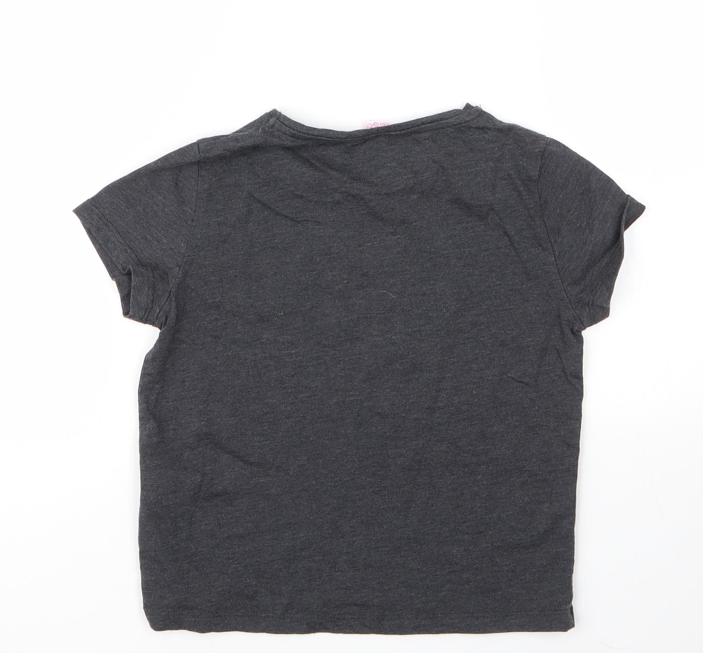 Miss Evie Girls Grey  Cotton Basic T-Shirt Size 7 Years Round Neck