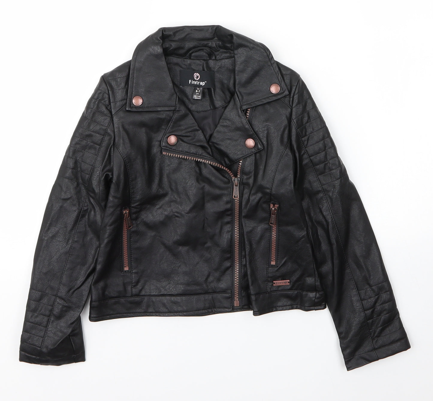 Firetrap Girls Black   Biker Coat Size 6 Years  Zip