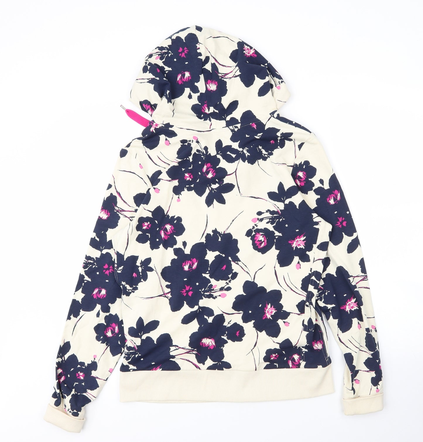 M&S Womens Beige Floral Cotton Full Zip Hoodie Size 14  Zip