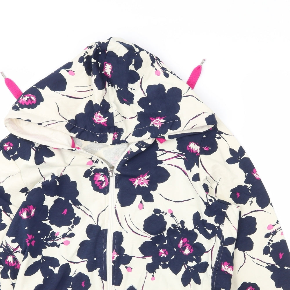 M&S Womens Beige Floral Cotton Full Zip Hoodie Size 14  Zip