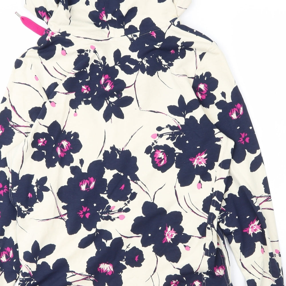 M&S Womens Beige Floral Cotton Full Zip Hoodie Size 14  Zip