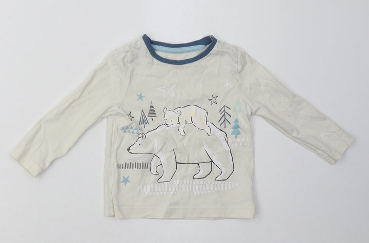 Nutmeg Boys White  Cotton Basic Casual Size 2 Years Crew Neck Pullover - Polar Bear