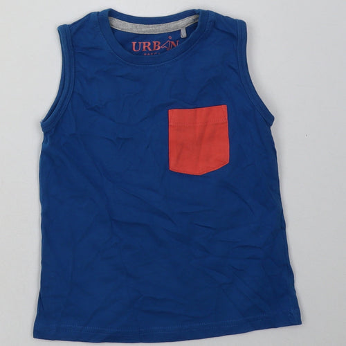 Peacocks Boys Blue  Cotton Basic Tank Size 2-3 Years Crew Neck Push Lock