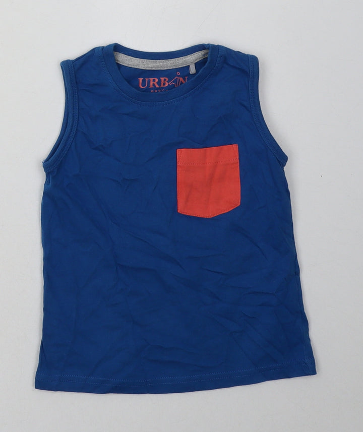 Peacocks Boys Blue Cotton Basic Tank Size 2-3 Years Crew Neck Push Lock
