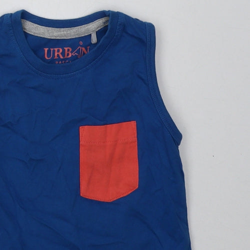 Peacocks Boys Blue  Cotton Basic Tank Size 2-3 Years Crew Neck Push Lock