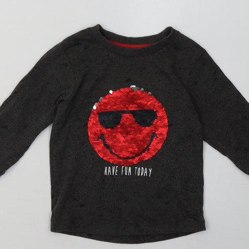 Matalan Girls Grey  Cotton Basic Casual Size 18-24 Months Crew Neck Pullover - Sequin Detail