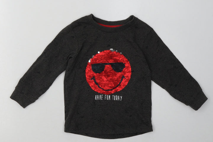 Matalan Girls Grey Cotton Basic Casual Size 18-24 Months Crew Neck Pullover - Sequin Detail