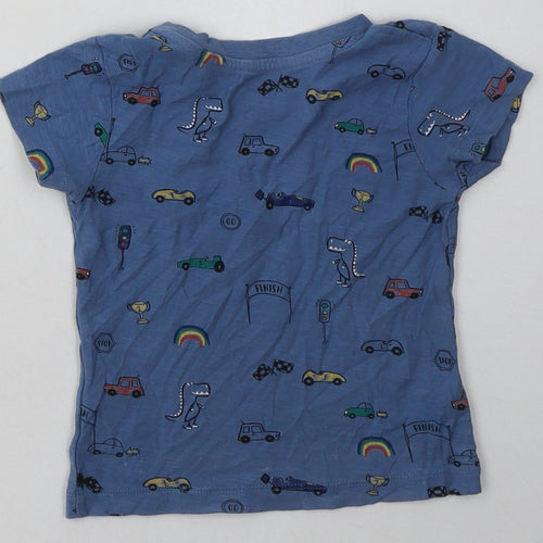 Matalan Boys Blue Geometric Cotton Basic T-Shirt Size 12-18 Months Crew Neck Pullover - Cars