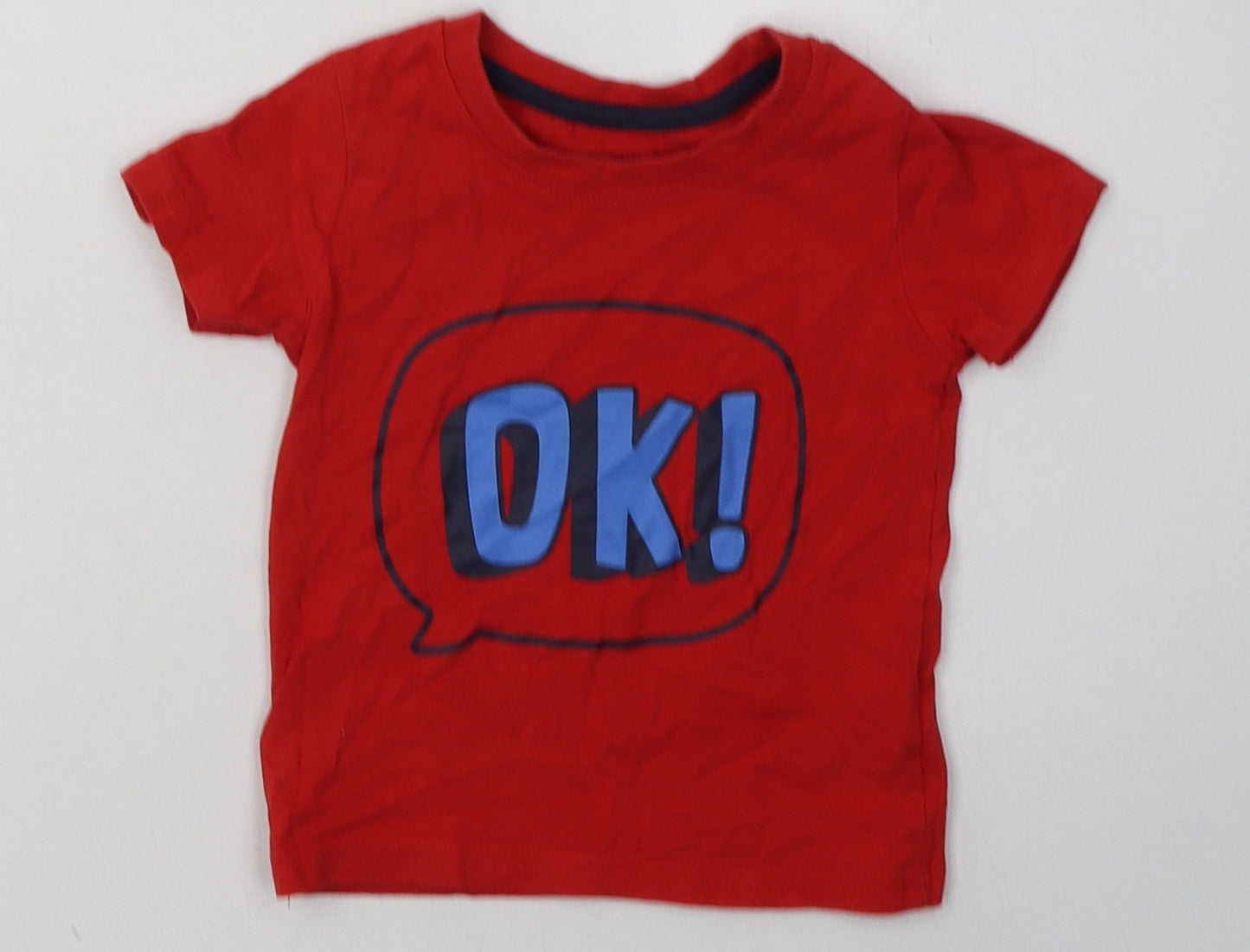 Primark Boys Red  Cotton Basic T-Shirt Size 12-18 Months Crew Neck Pullover - OK