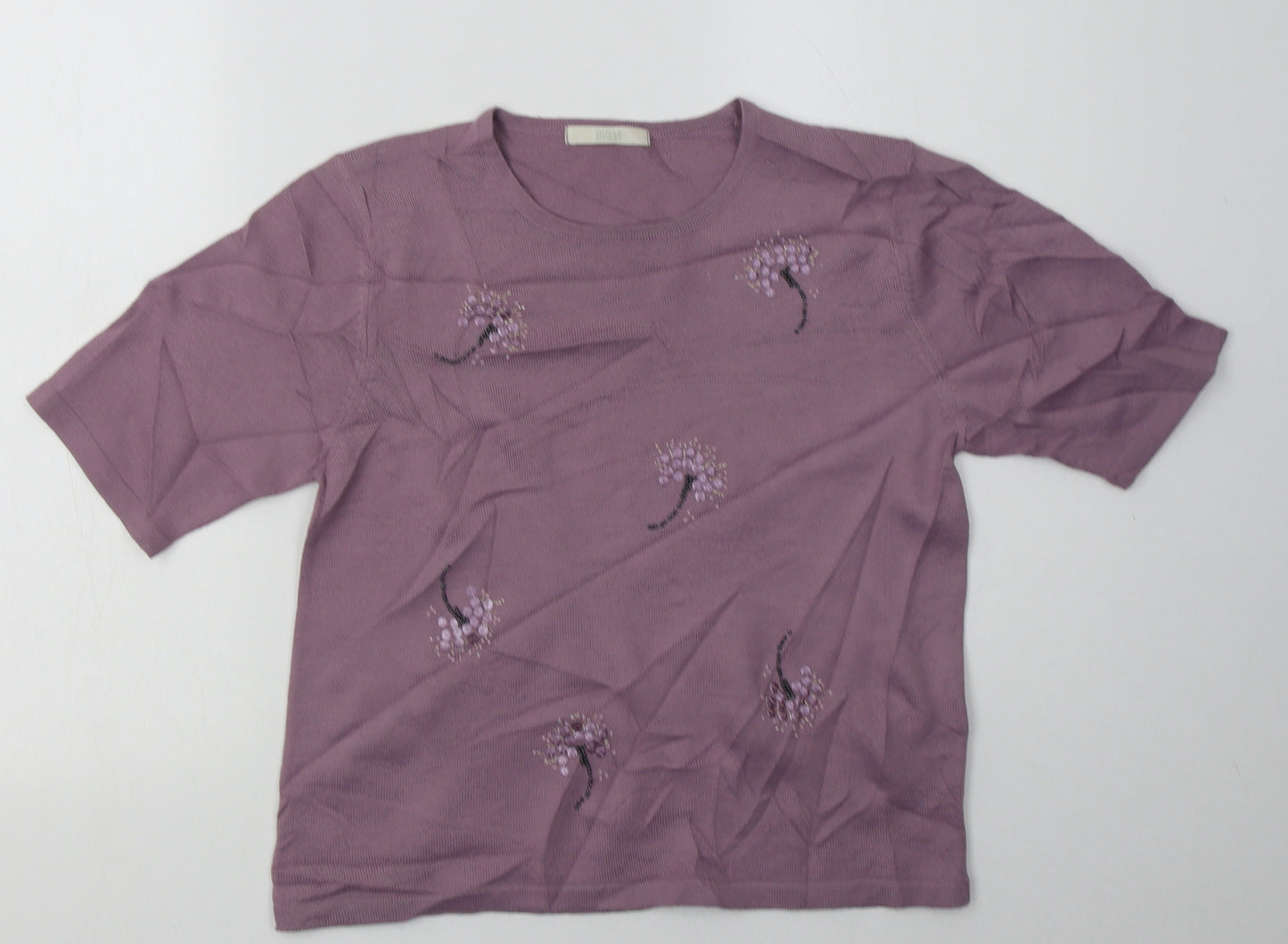 Marks and Spencer Womens Purple  Acrylic Basic T-Shirt Size 14 Crew Neck - Sequin Detail