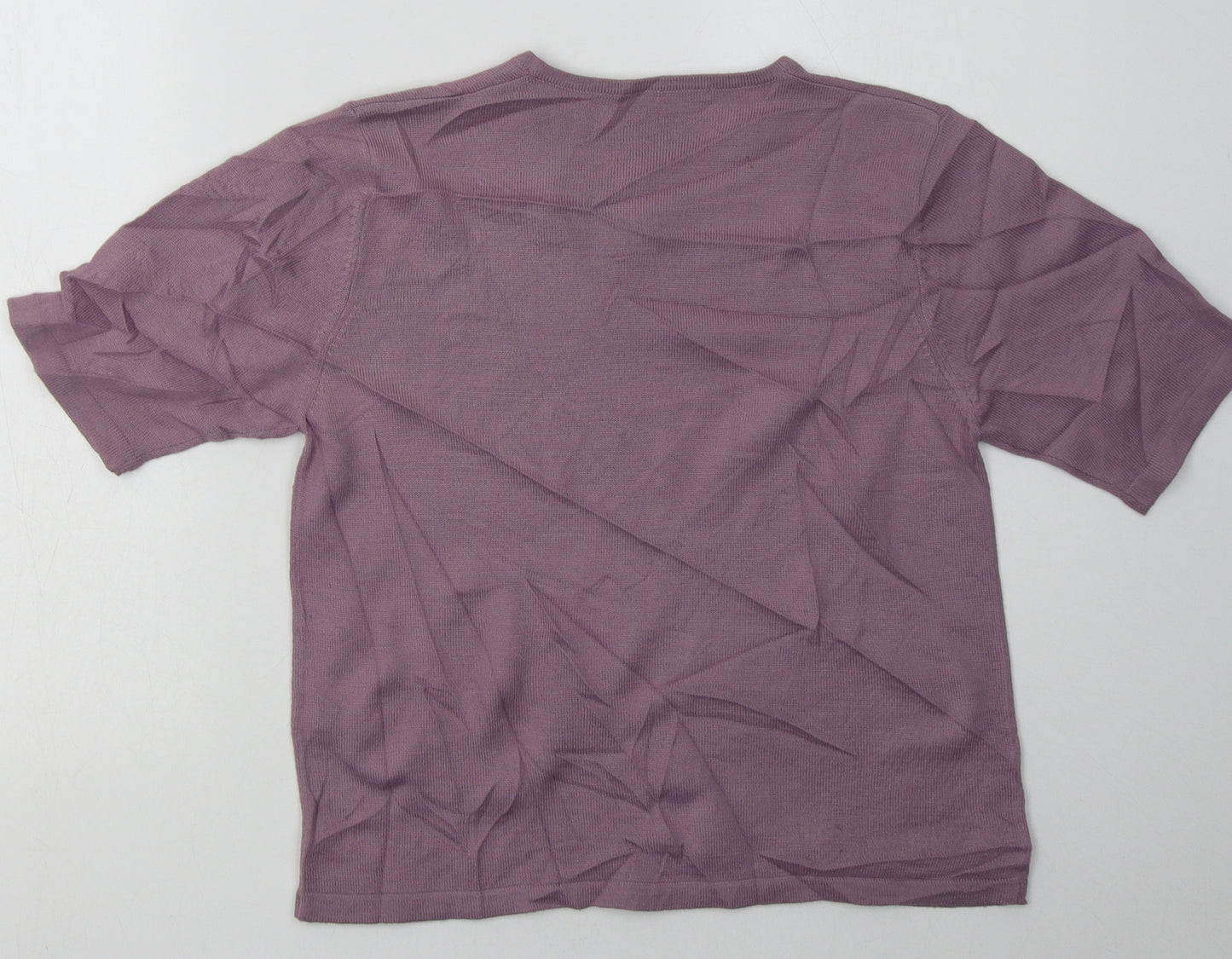 Marks and Spencer Womens Purple  Acrylic Basic T-Shirt Size 14 Crew Neck - Sequin Detail