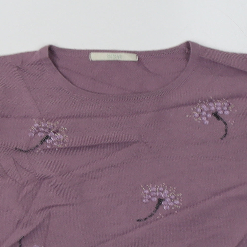Marks and Spencer Womens Purple  Acrylic Basic T-Shirt Size 14 Crew Neck - Sequin Detail