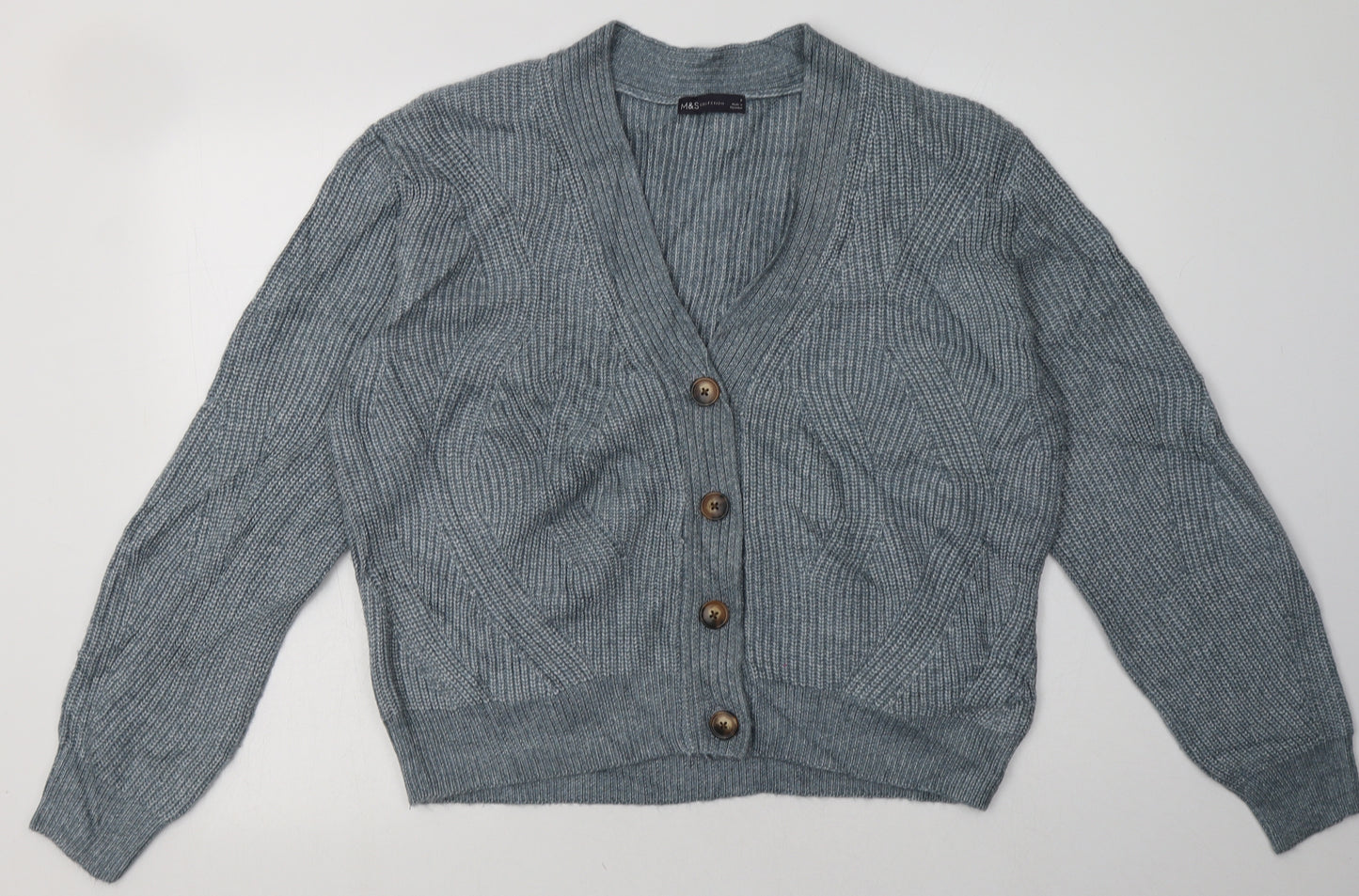 Marks and Spencer Womens Blue V-Neck  Polyester Cardigan Jumper Size M