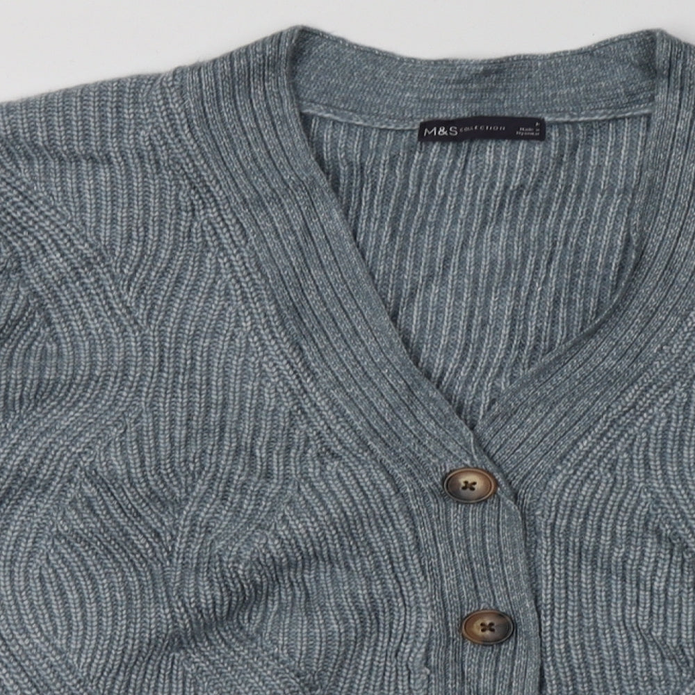 Marks and Spencer Womens Blue V-Neck  Polyester Cardigan Jumper Size M