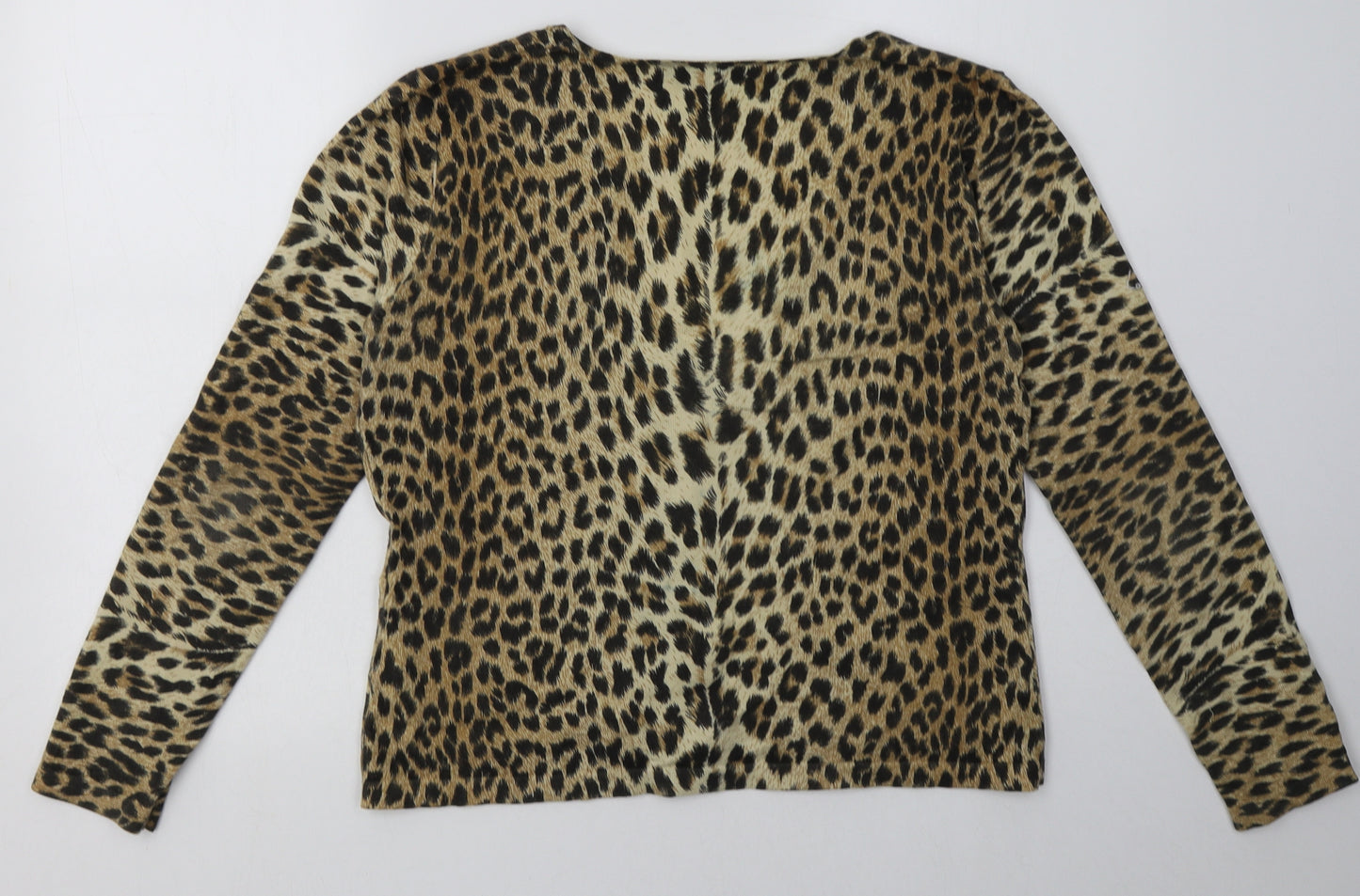 Preworn Womens Brown V-Neck Animal Print Cotton Cardigan Jumper Size 12