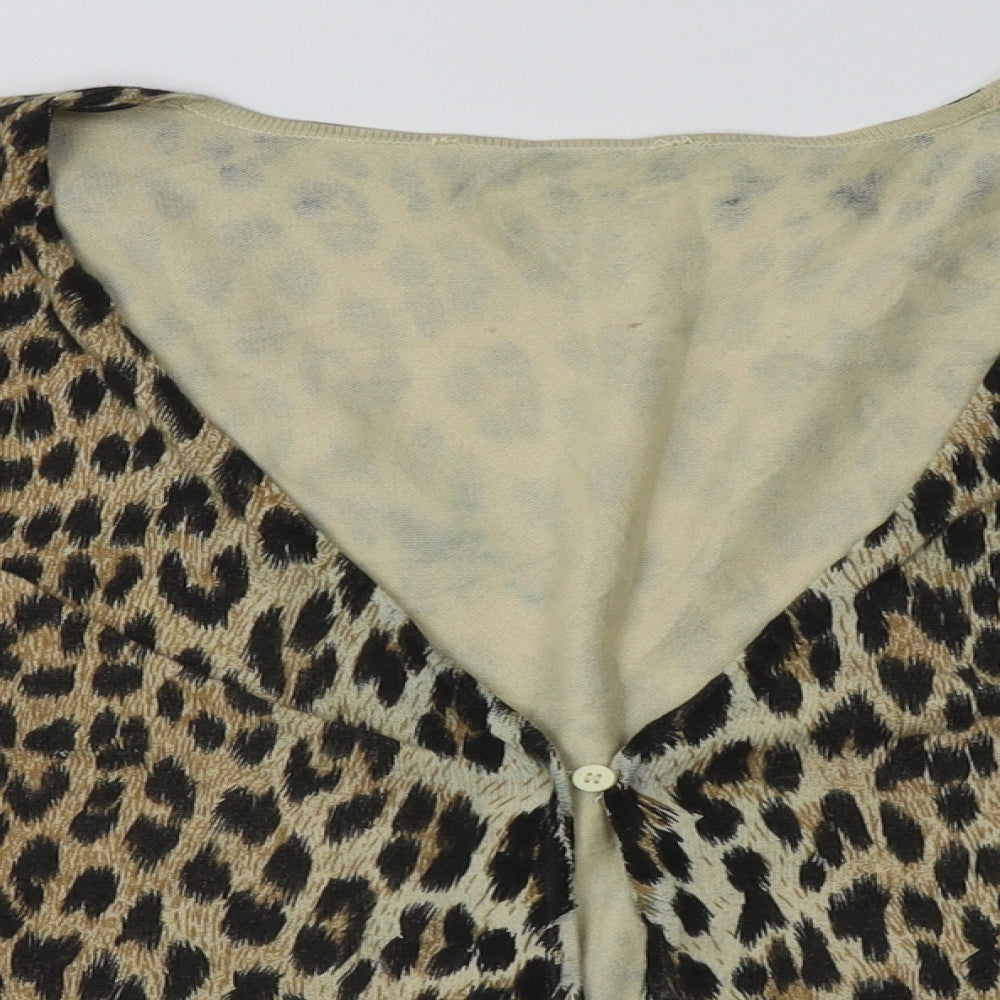 Preworn Womens Brown V-Neck Animal Print Cotton Cardigan Jumper Size 12
