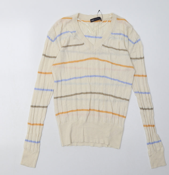 Marks and Spencer Womens Beige Striped Viscose Pullover Sweatshirt Size S Pullover