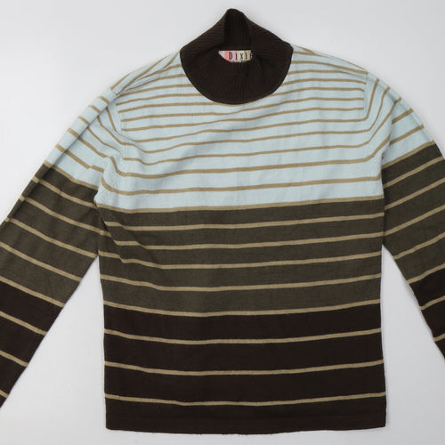 dixie Womens Brown Striped Acrylic Pullover Sweatshirt Size 16  Pullover
