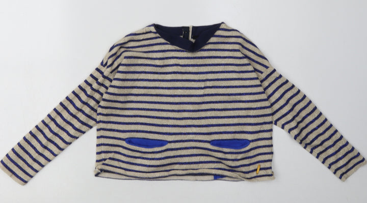 Marks and Spencer Girls Black Striped Cotton Basic Casual Size 6-7 Years Crew Neck Button - sparkly